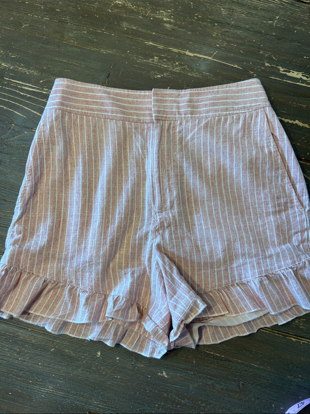 Club Monaco Pink Stripe Ruffle Hem Shorts